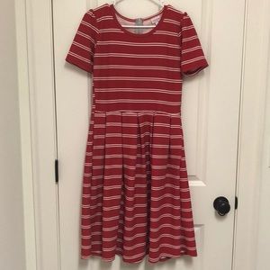 Reposh LulaRoe Red and White striped Amelia Dress.